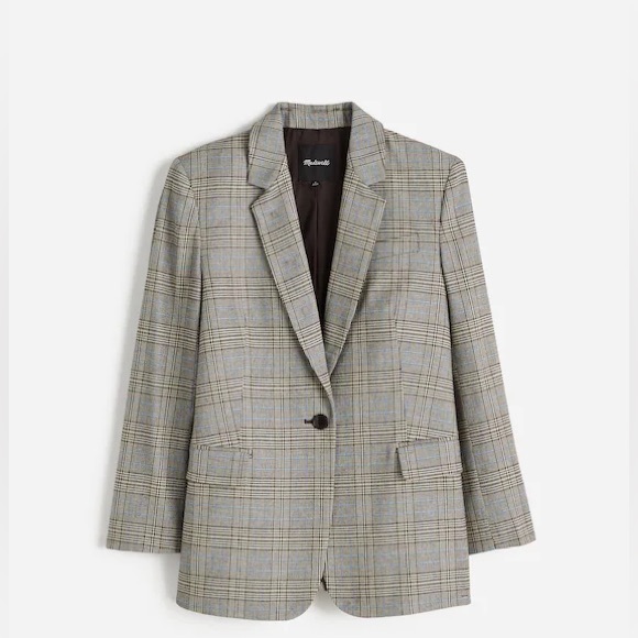 Madewell Italian Fabric Plaid Blazer Womens 10 Brown Blue NS377 Wool Blend NWT - Picture 3 of 10